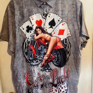 Mens classic motorcycle 🏍️ poker ♣️ lady summer shirt size 2XL